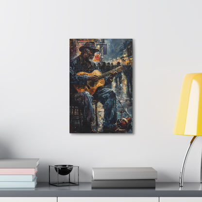 Man Playing Guitar on the Street - Rembrandt Style Digital Oil Painting Canvas Gallery Wraps