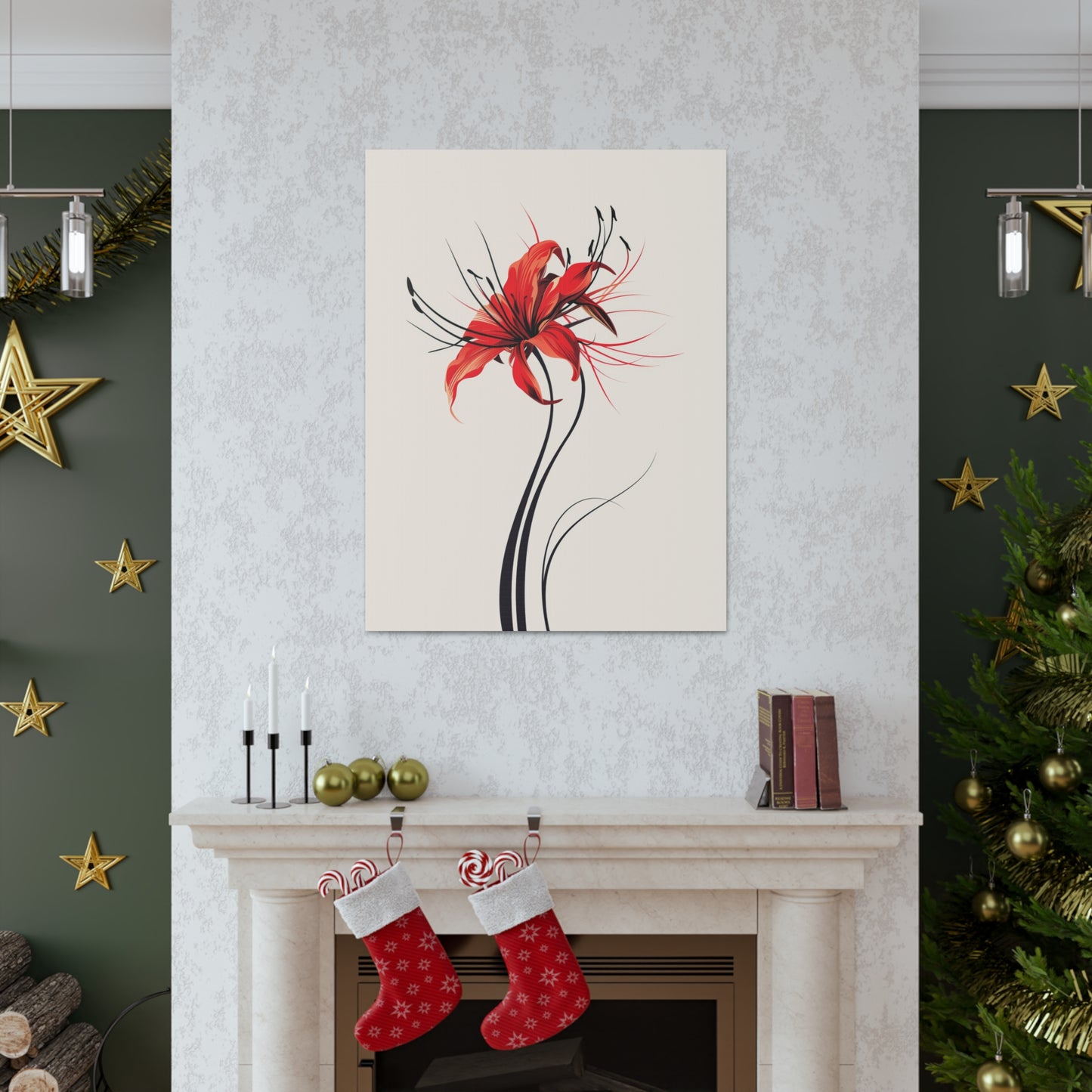 Red Spider Lily Flower Digital Illustration Canvas Gallery Wraps