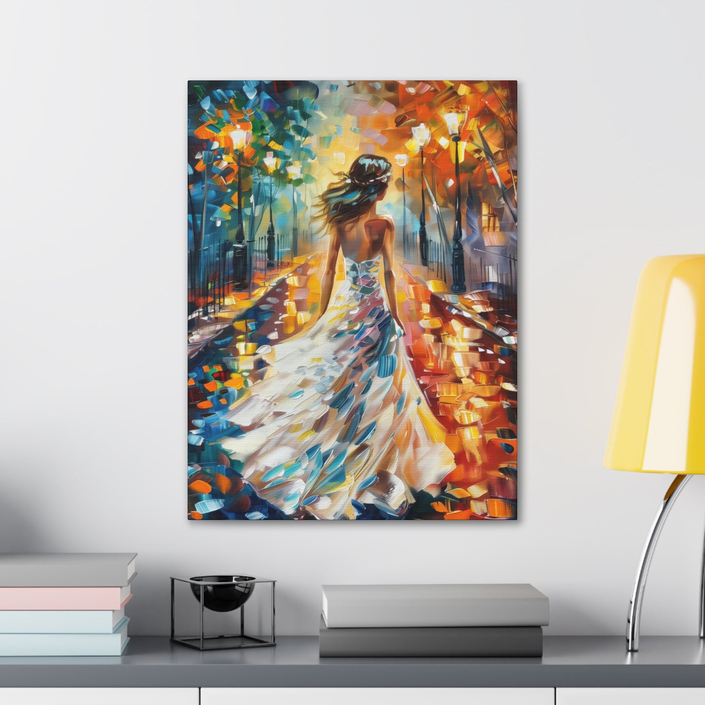 bride walking in the street - Leonid Afremov Style Digital Print Canvas Gallery Wraps