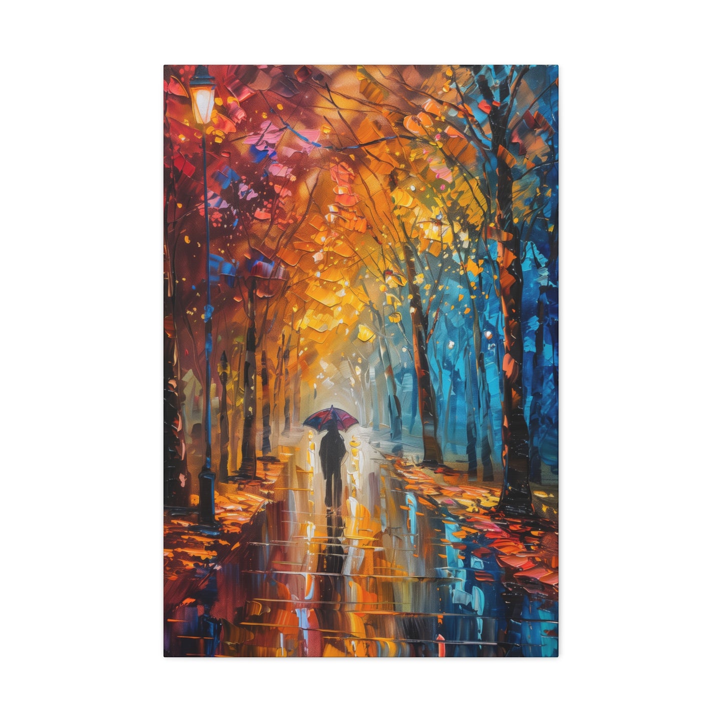 man walking through forest road with umbrella - Leonid Afremov Style Digital Print Canvas Gallery Wraps