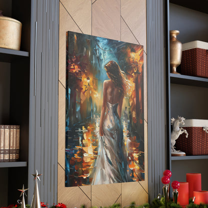 bride walking in street - Leonid Afremov Style Digital Print Canvas Gallery Wraps