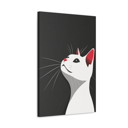 White Cat in Black Background Digital Illustration Canvas Gallery Wraps