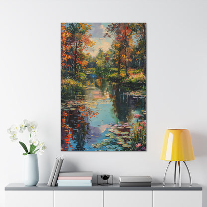 Lake in a Forest - Claude Monet Style Digital Print Canvas Gallery Wraps