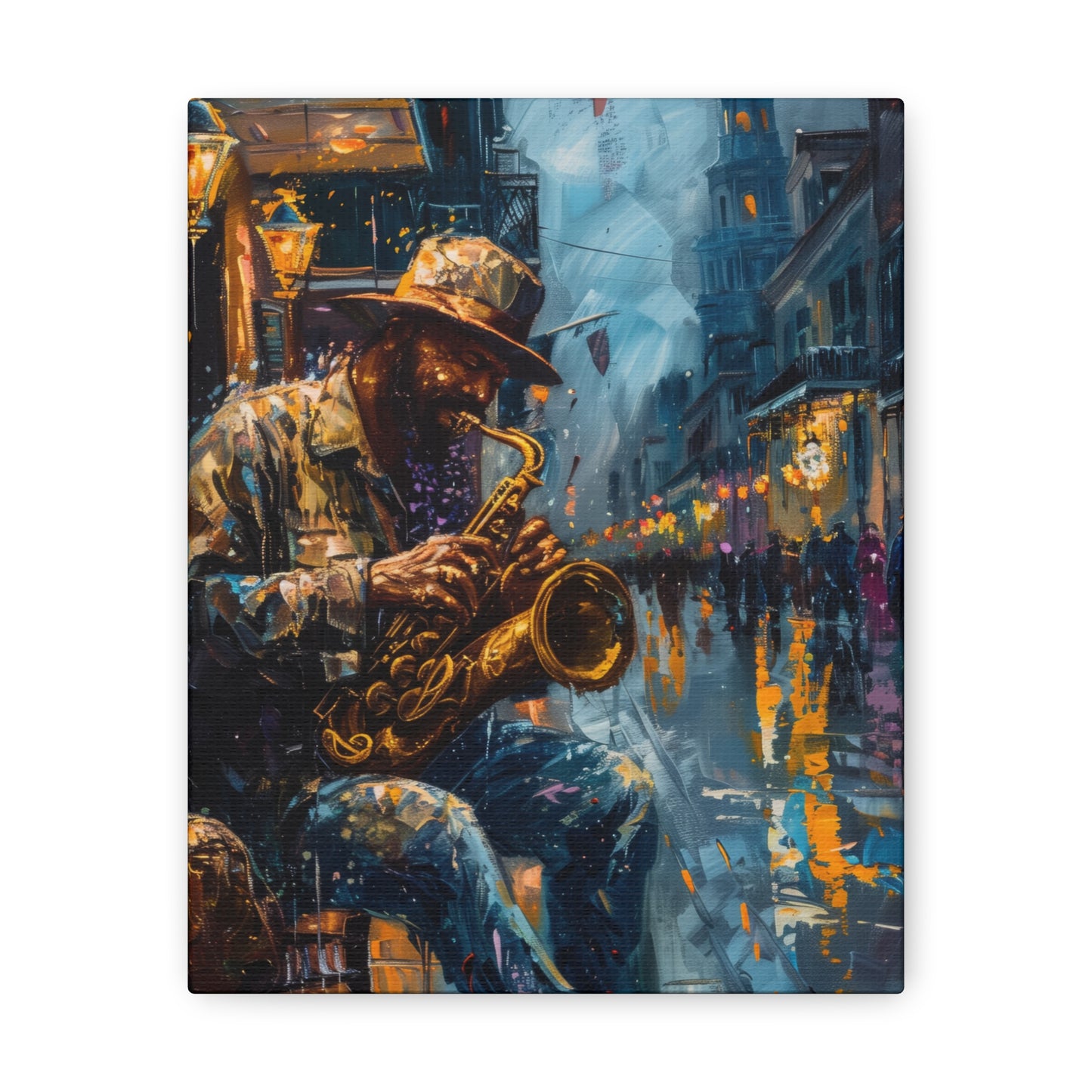 Man Playing Horn on the Street - Rembrandt Style Digital Oil Painting Canvas Gallery Wraps