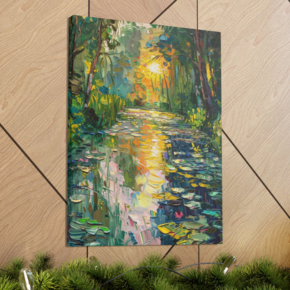 Pond in a Forest - Claude Monet Style Digital Print Canvas Gallery Wraps