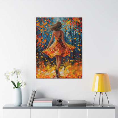 Girl with yellow dress in autumn forest - Leonid Afremov Style Digital Print Canvas Gallery Wraps