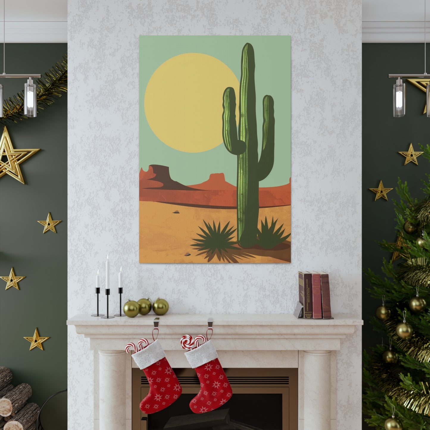 Saguaro Cactus in Desert - Illustration Canvas Gallery Wraps