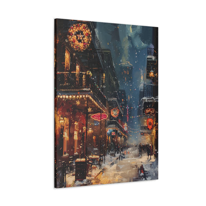 Christmas Time Downtown Street Corner - Rembrandt Style Digital Oil Painting Canvas Gallery Wraps