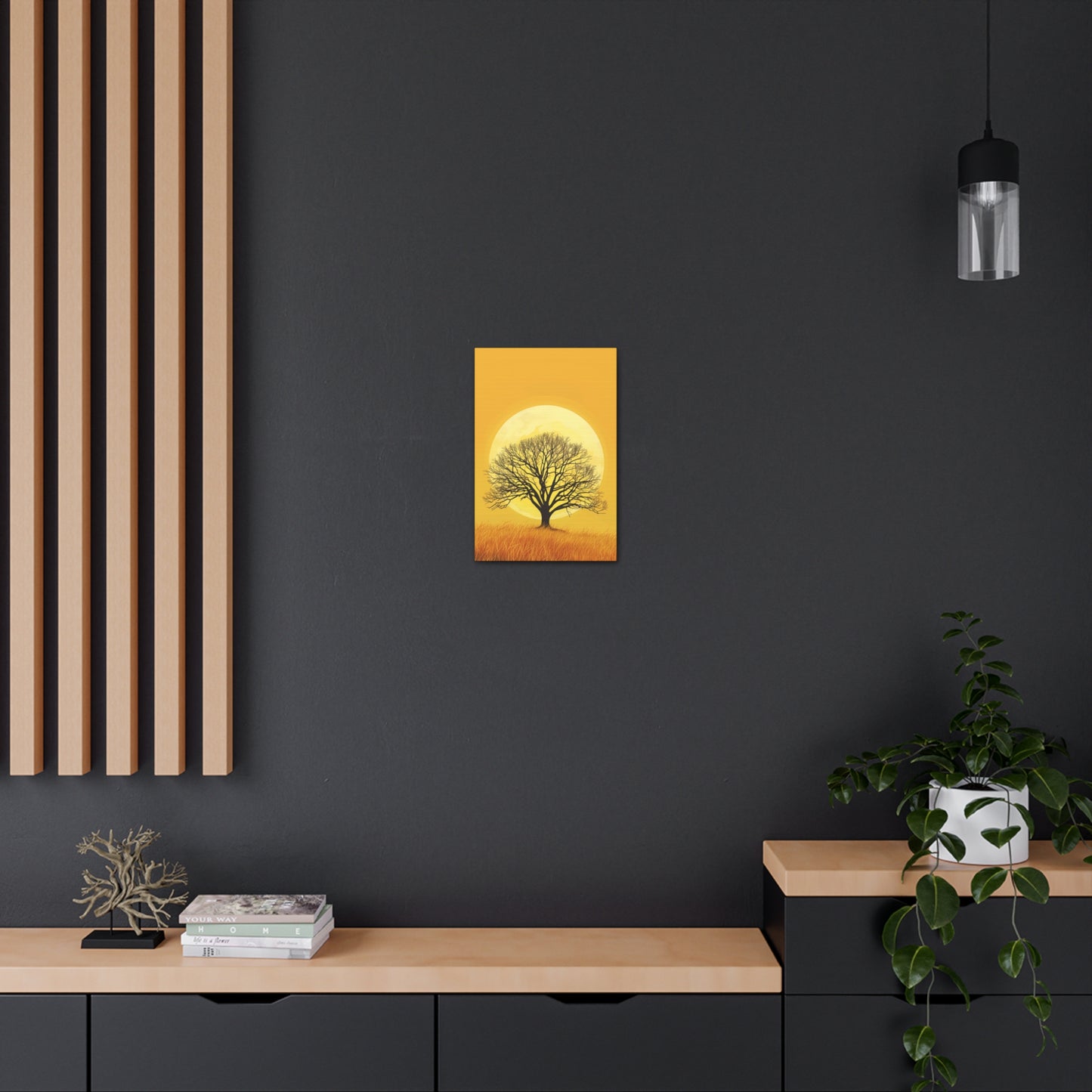 A Leafless Tree in a Golden Evening Digital illustration Canvas Gallery Wraps