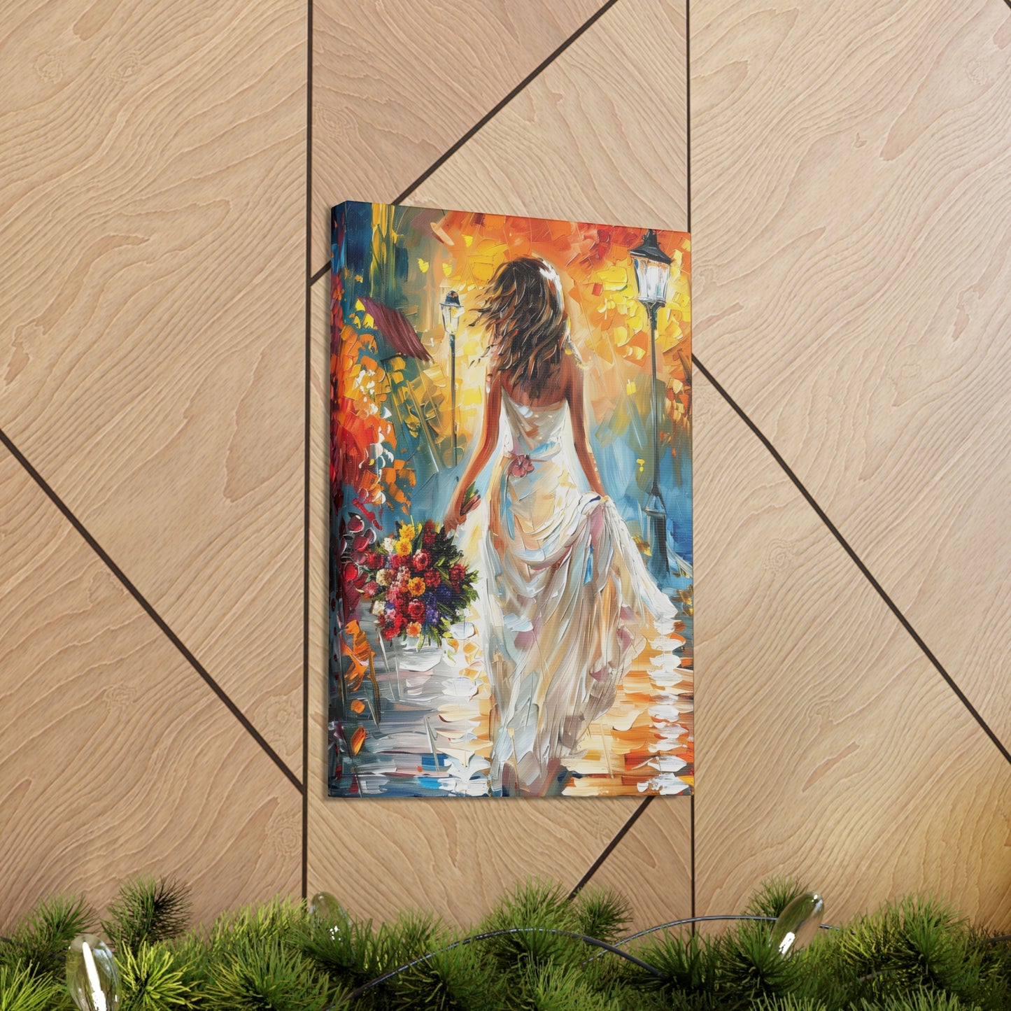 bride walking in the streets - Leonid Afremov Style Digital Print Canvas Gallery Wraps