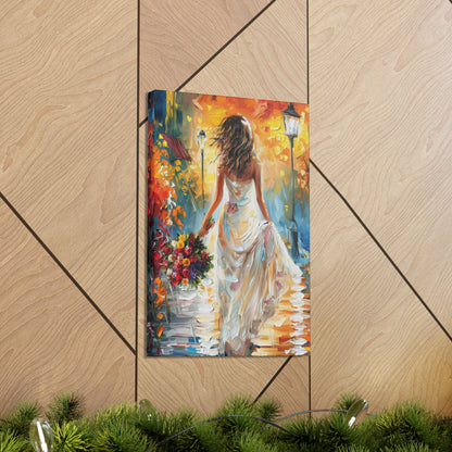 bride walking in the streets - Leonid Afremov Style Digital Print Canvas Gallery Wraps