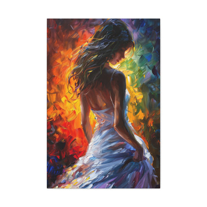 Lady in White Dress - Leonid Afremov Style Digital Oil Painting Canvas Gallery Wraps