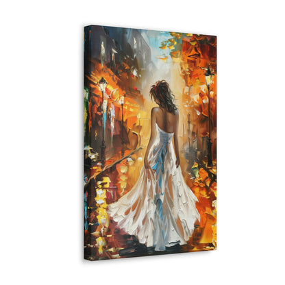 bride walking in the street - Leonid Afremov Style Digital Print Canvas Gallery Wraps