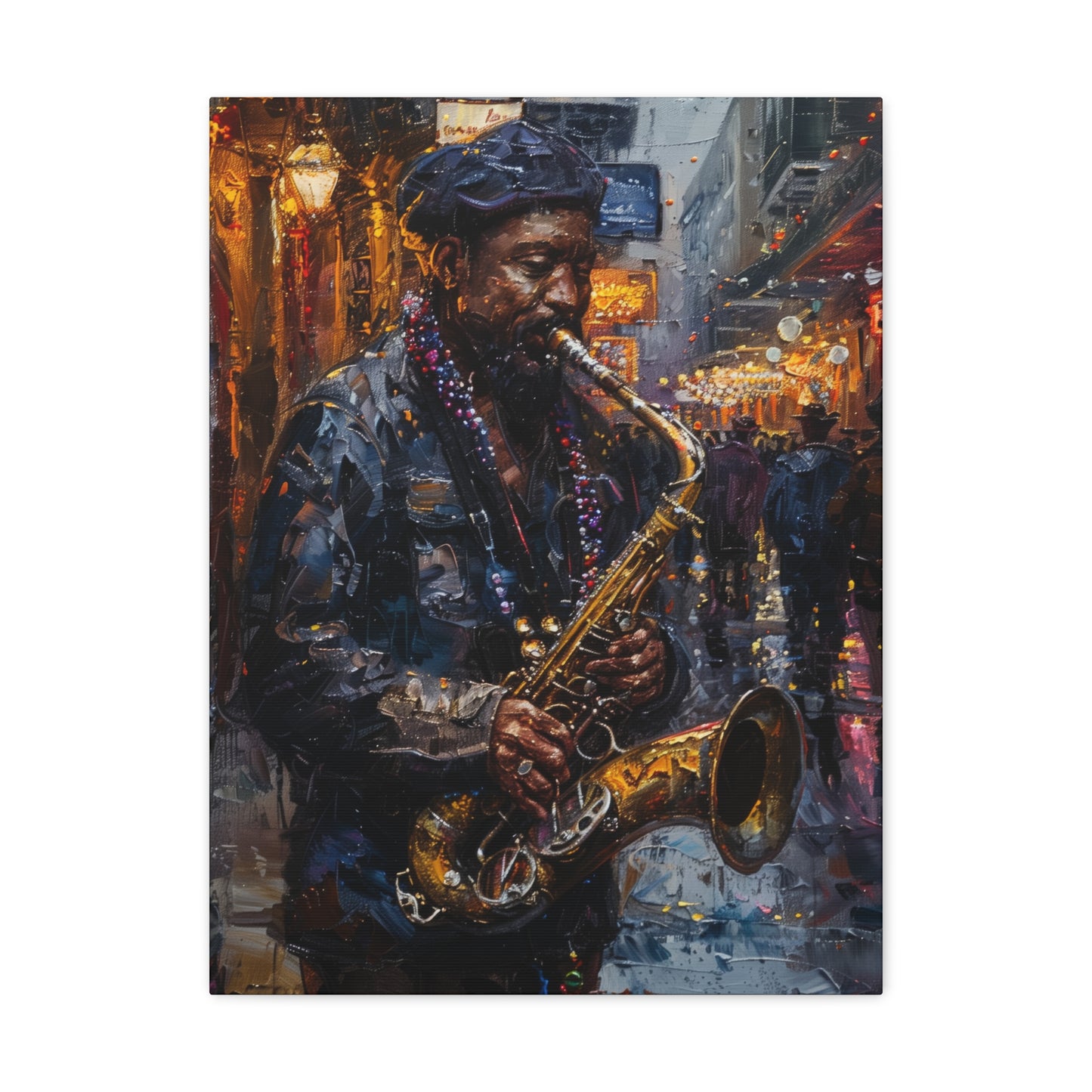 Man Playing Horn on the Street - Rembrandt Style Digital Oil Painting Canvas Gallery Wraps