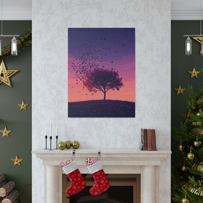 Tree in a Purple Sunset Digital Illustration Canvas Gallery Wraps