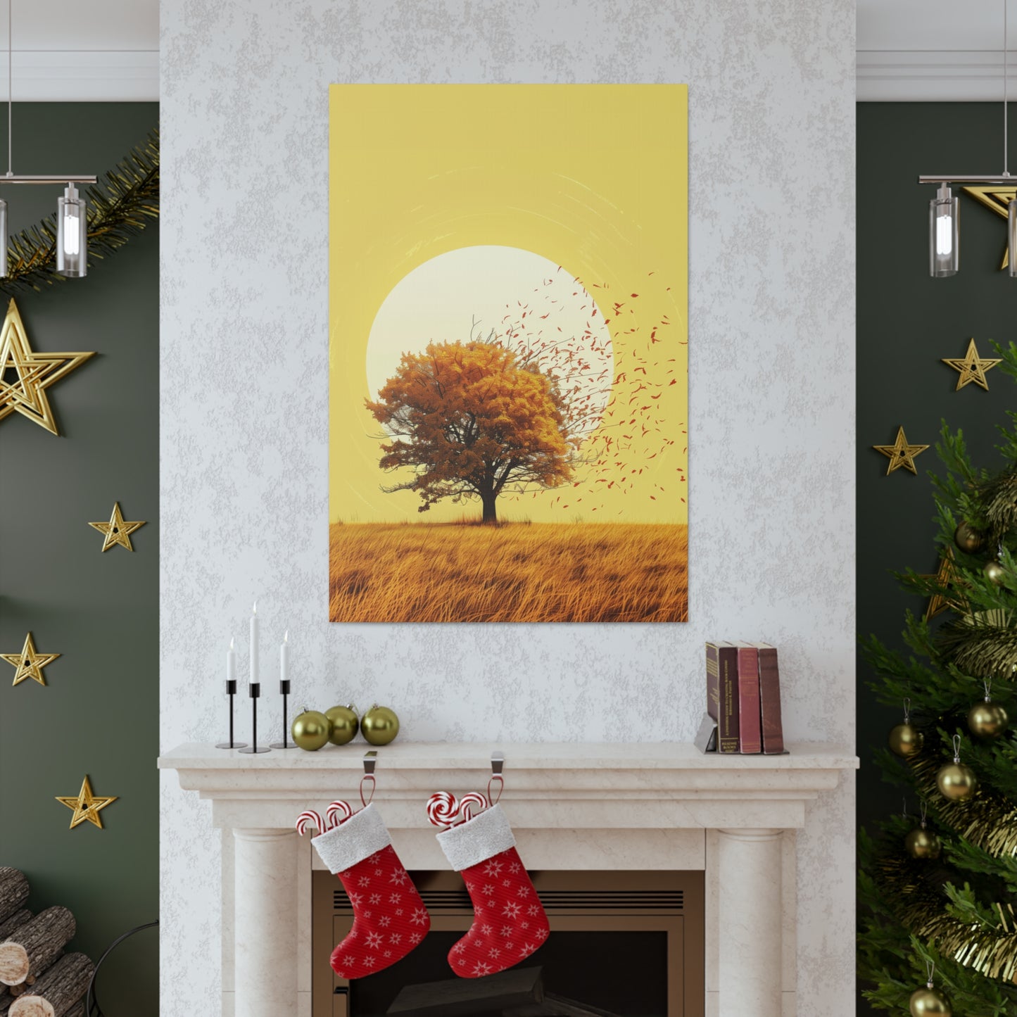 Tree in a Golden Sunset Digital Illustration Canvas Gallery Wraps