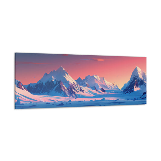 Snowy Mountain Evening in Alaska - Digital Landscape Illustration Panorama Canvas Gallery Wraps