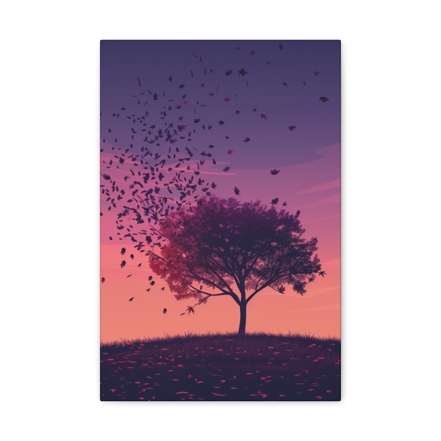 Tree in a Purple Sunset Digital Illustration Canvas Gallery Wraps