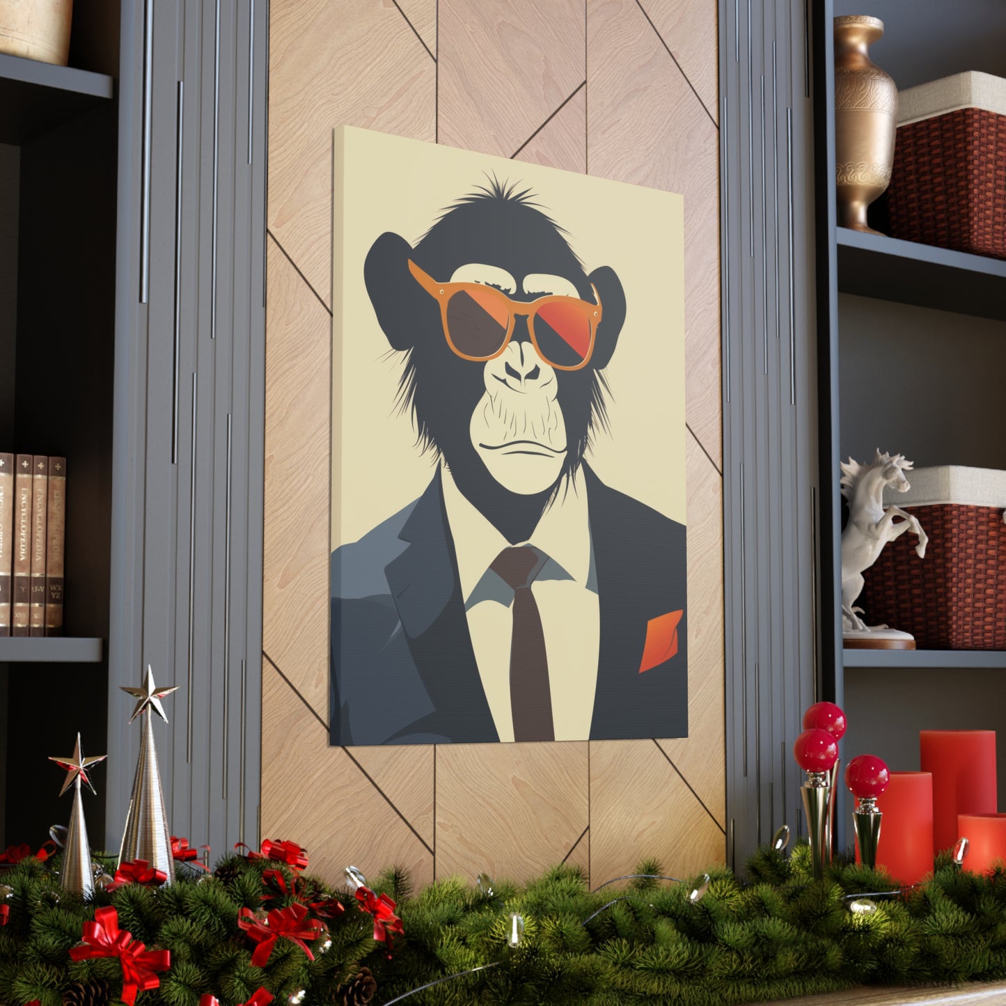 Ape Wearing Suite and Sunglasses Digital Illustration Canvas Gallery Wraps