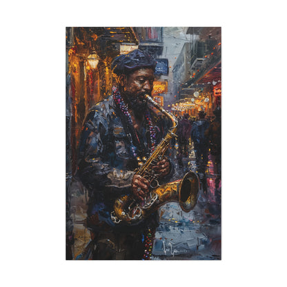 Man Playing Horn on the Street - Rembrandt Style Digital Oil Painting Canvas Gallery Wraps