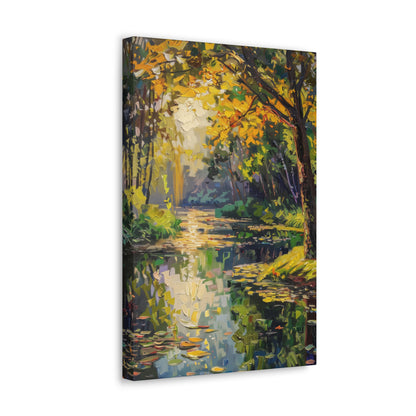 River in a Forest - Claude Monet Style Digital Print Canvas Gallery Wraps