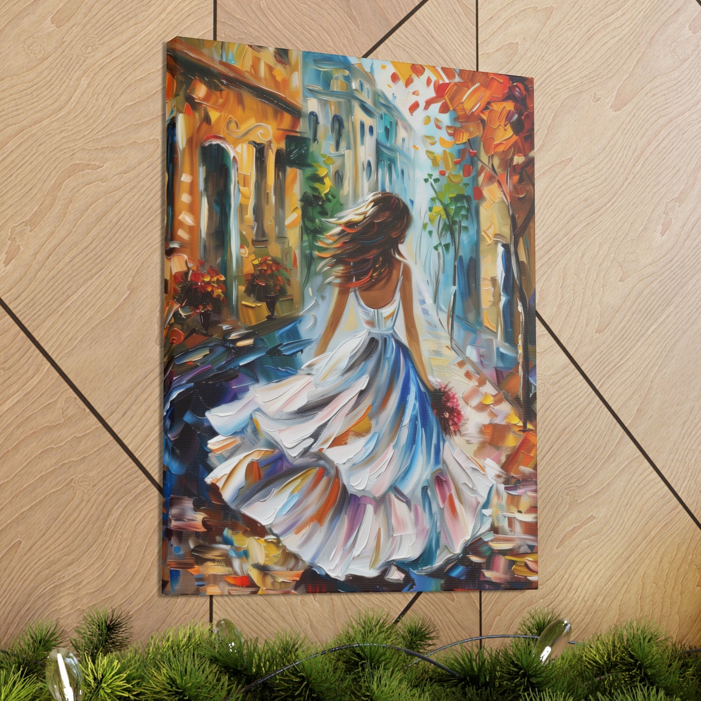 Bride walking in the medieval streets - Leonid Afremov Style Digital Print Canvas Gallery Wraps