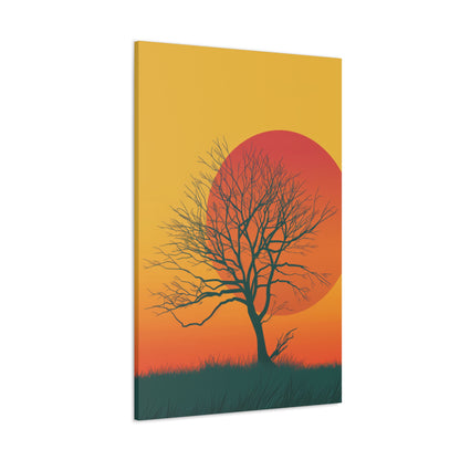 leafless tree in a Golden Sunset Digital Illustration Canvas Gallery Wraps