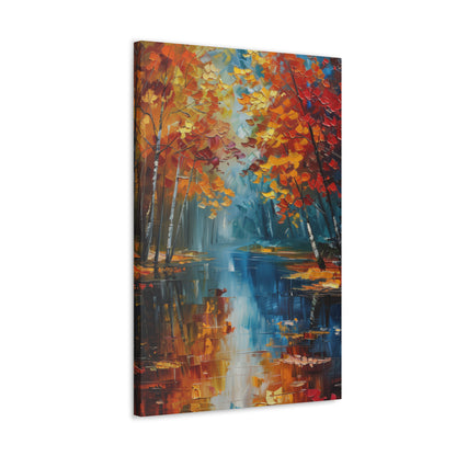 a river flows through autumn forest - Leonid Afremov Style Digital Print Canvas Gallery Wraps