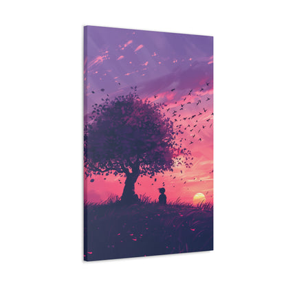 Tree in a Purple Sunset Digital Illustration Canvas Gallery Wraps