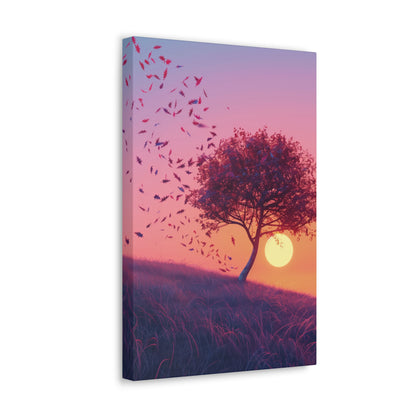 Leaves Carried by Wind from a Tree - Illustration Canvas Gallery Wraps