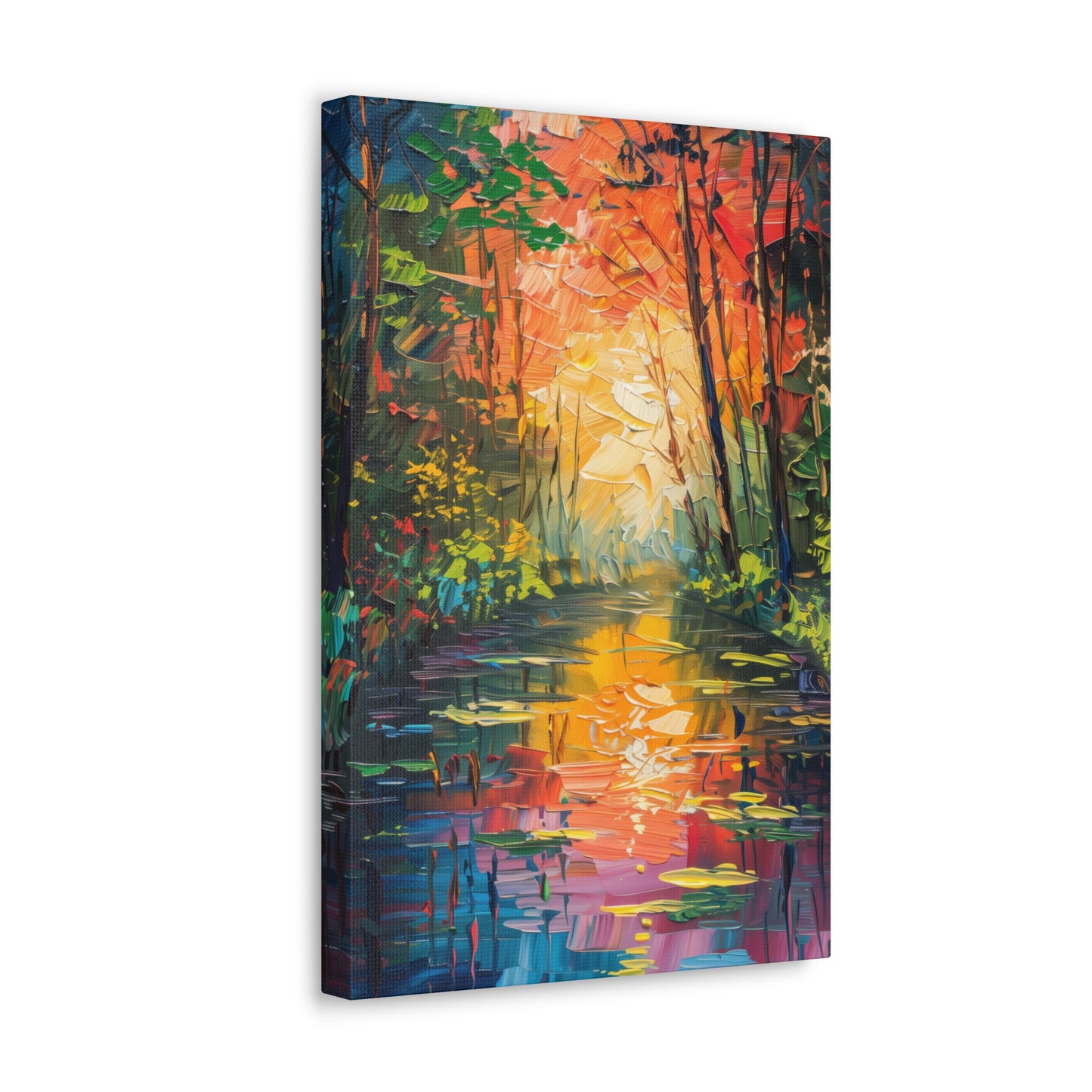 Lake in a Autumn Forest - Claude Monet Style Digital Print Canvas Gallery Wraps