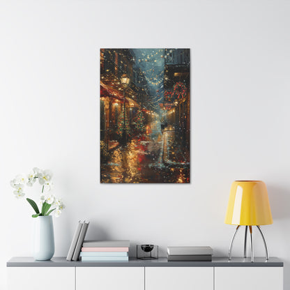 Christmas Time Downtown Street Corner - Rembrandt Style Digital Oil Painting  Canvas Gallery Wraps