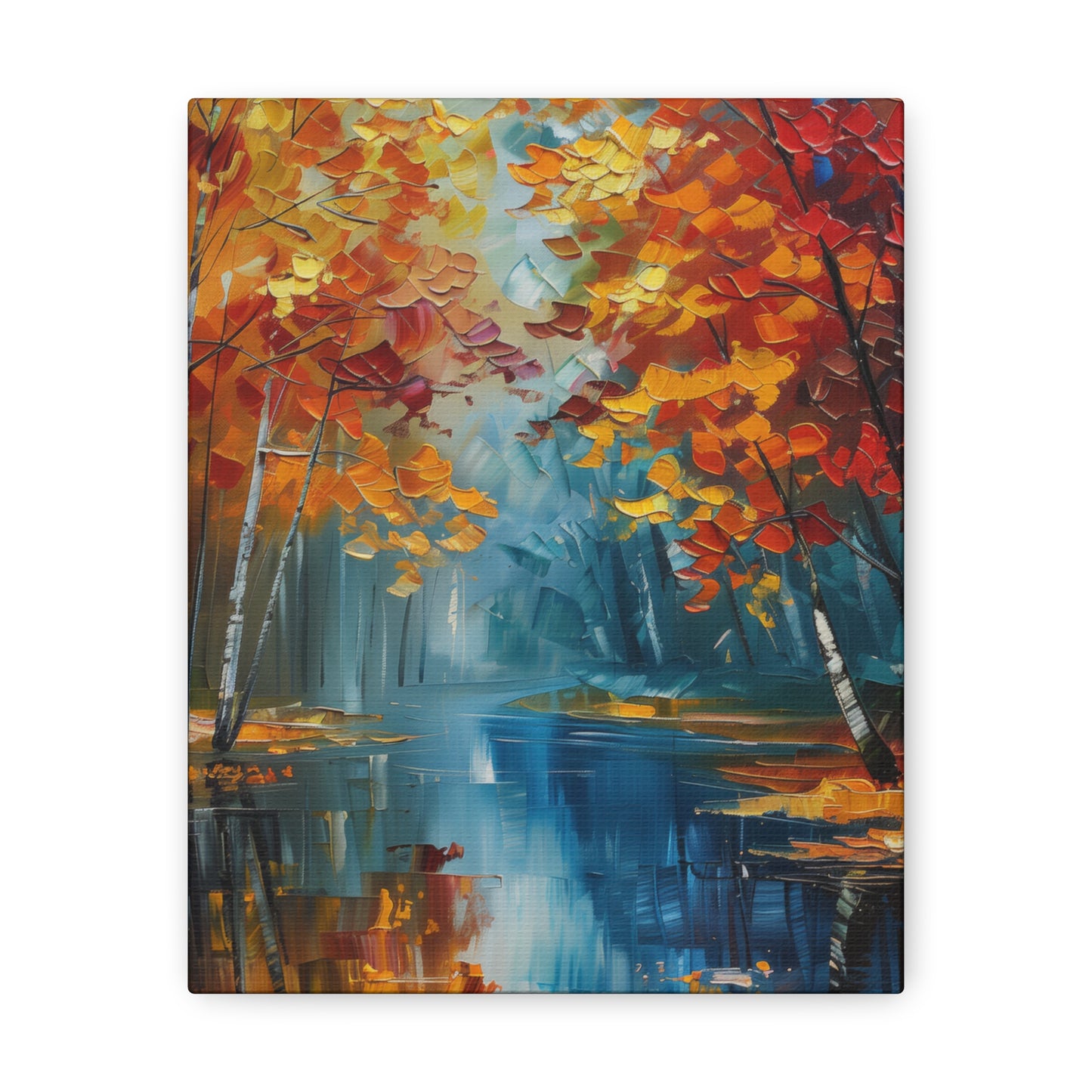 a river flows through autumn forest - Leonid Afremov Style Digital Print Canvas Gallery Wraps