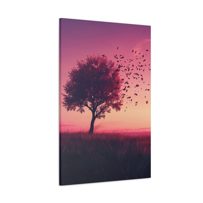 Tree in a Purple Sunset Digital Illustration Canvas Gallery Wraps