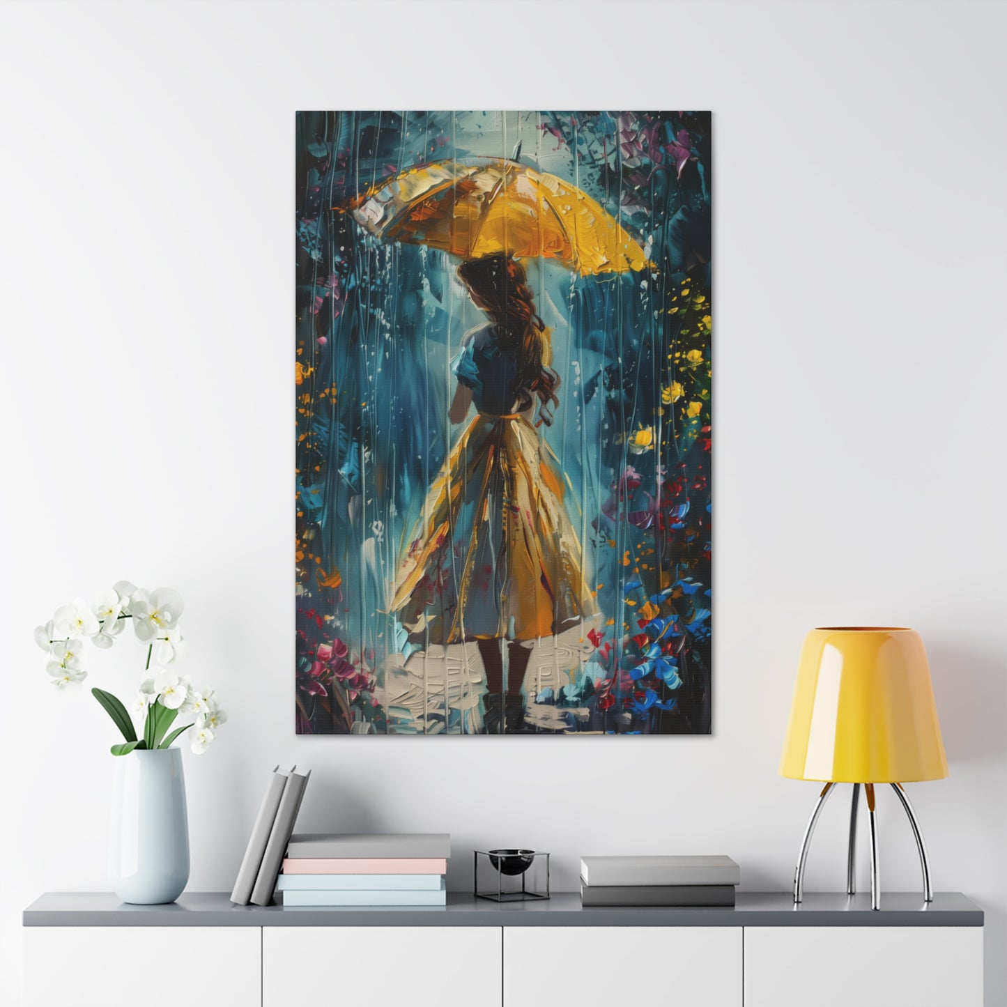 girl with an umbrella in rain - Leonid Afremov Style Digital Print Canvas Gallery Wraps