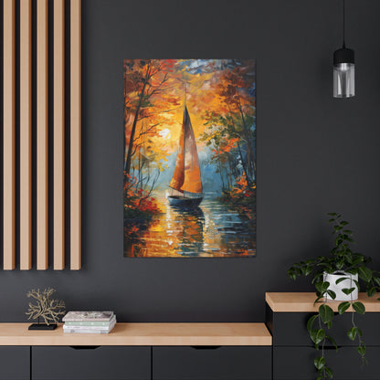 A Boat Sailing Through the Wild River - Leonid Afremov Style Digital Oil Painting Canvas Gallery Wraps