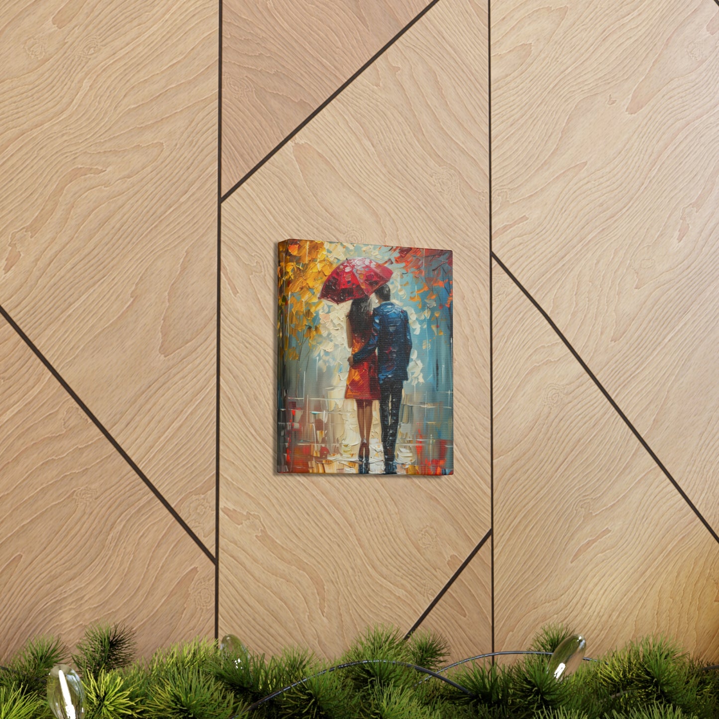 lovely couple holding a umbrella in rain - Leonid Afremov Style Digital Print Canvas Gallery Wraps