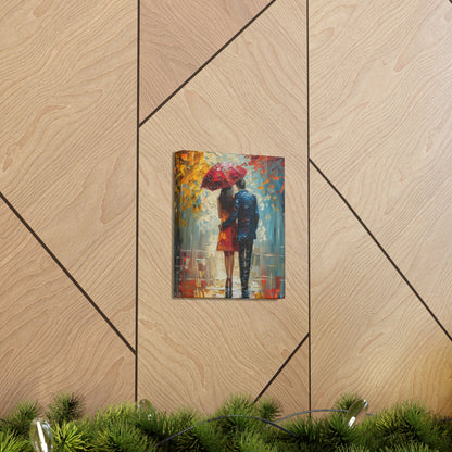 lovely couple holding a umbrella in rain - Leonid Afremov Style Digital Print Canvas Gallery Wraps