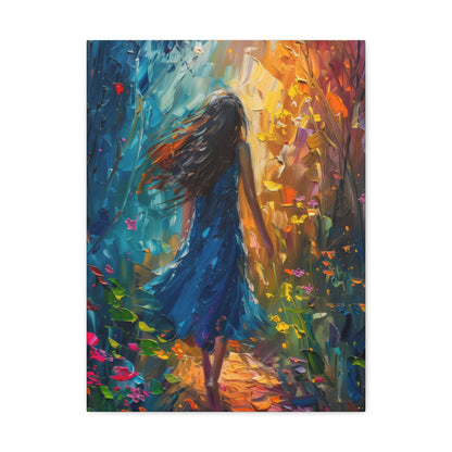 girl walking through trees Digital Oil Painting Print Canvas Gallery Wraps