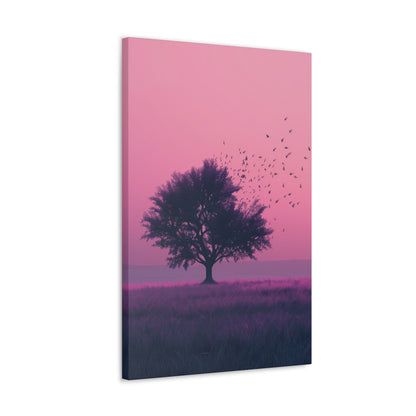 Tree in a Purple Sunset Digital Illustration Canvas Gallery Wraps