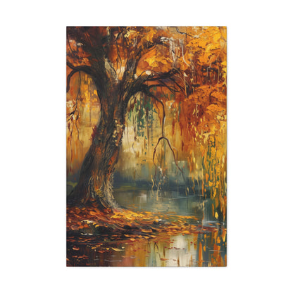 Golden Weeping Willow Tree - Oil Painting Inspired by Leonid Afremov Digital Canvas Gallery Wraps