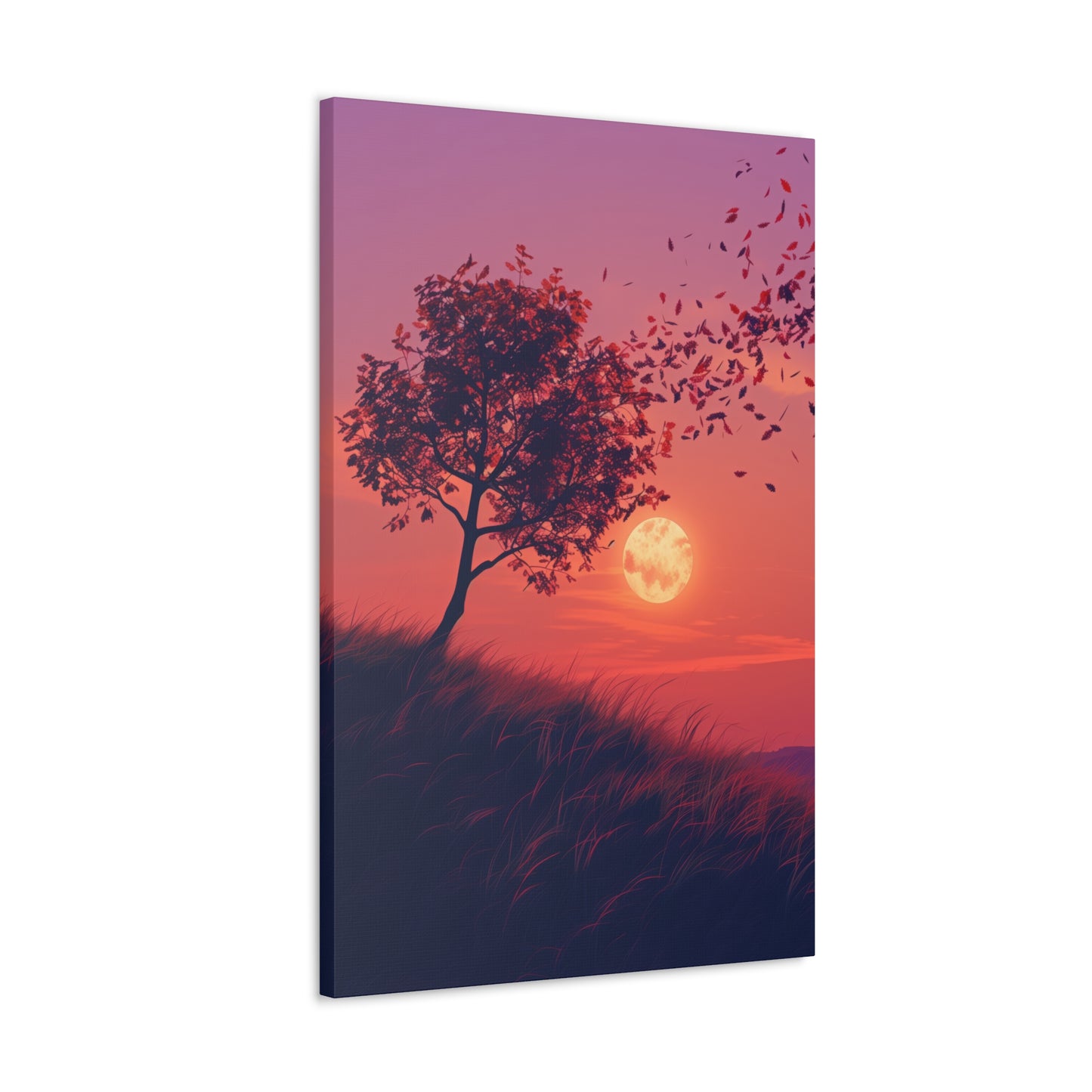 Tree in a Purple Sunset Digital Illustration Canvas Gallery Wraps