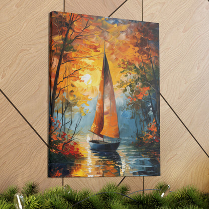 A Boat Sailing Through the Wild River - Leonid Afremov Style Digital Oil Painting Canvas Gallery Wraps