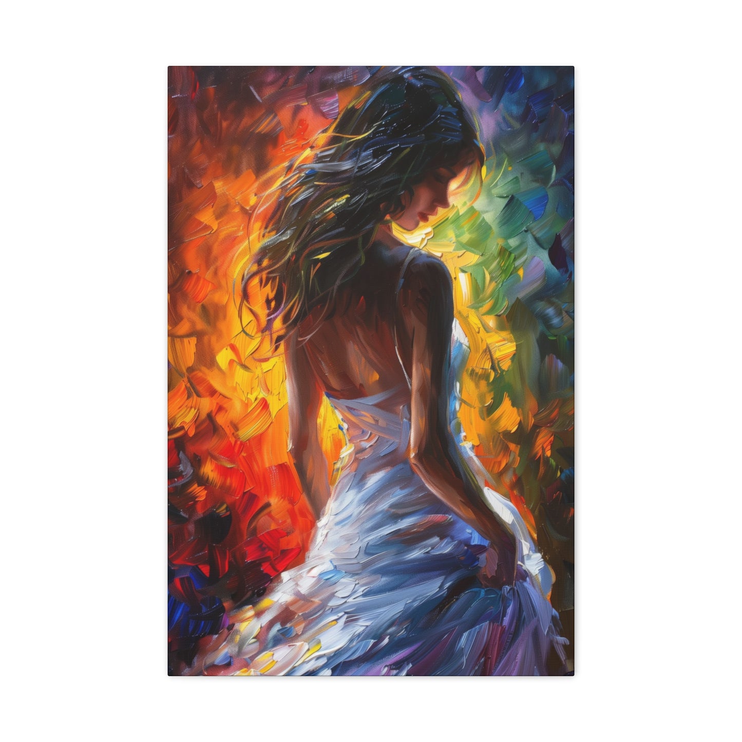 Lady in White Dress - Leonid Afremov Style Digital Oil Painting Canvas Gallery Wraps