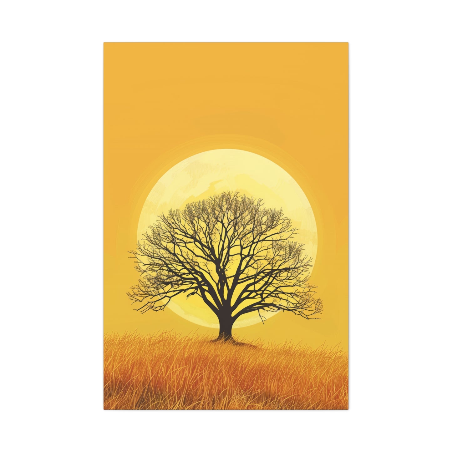 A Leafless Tree in a Golden Evening Digital illustration Canvas Gallery Wraps