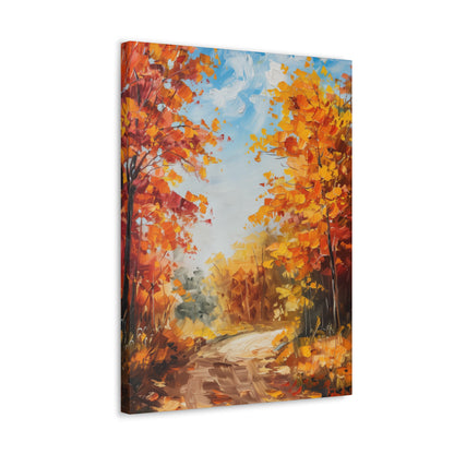 Road Through Autumn Forest - Leonid Afremov Style Oil Painting Canvas Gallery Wraps