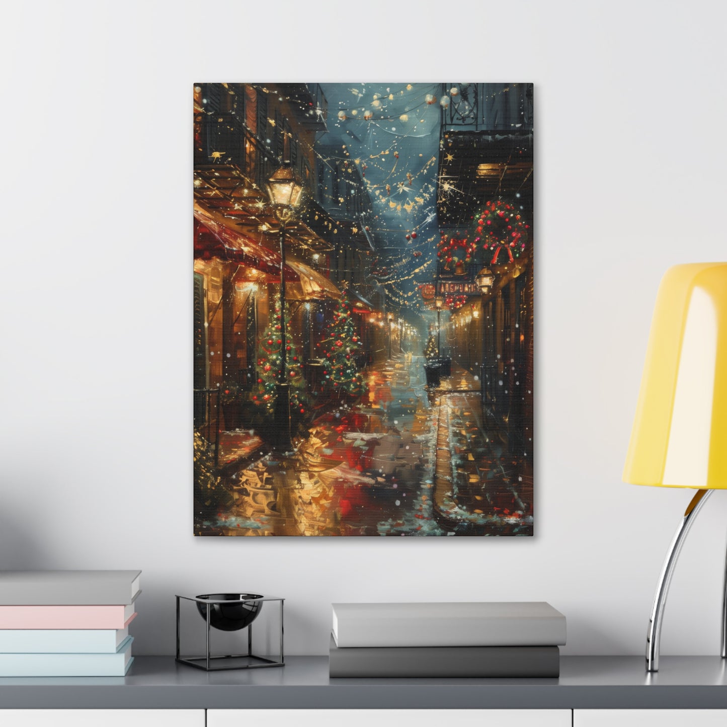 Christmas Time Downtown Street Corner - Rembrandt Style Digital Oil Painting  Canvas Gallery Wraps