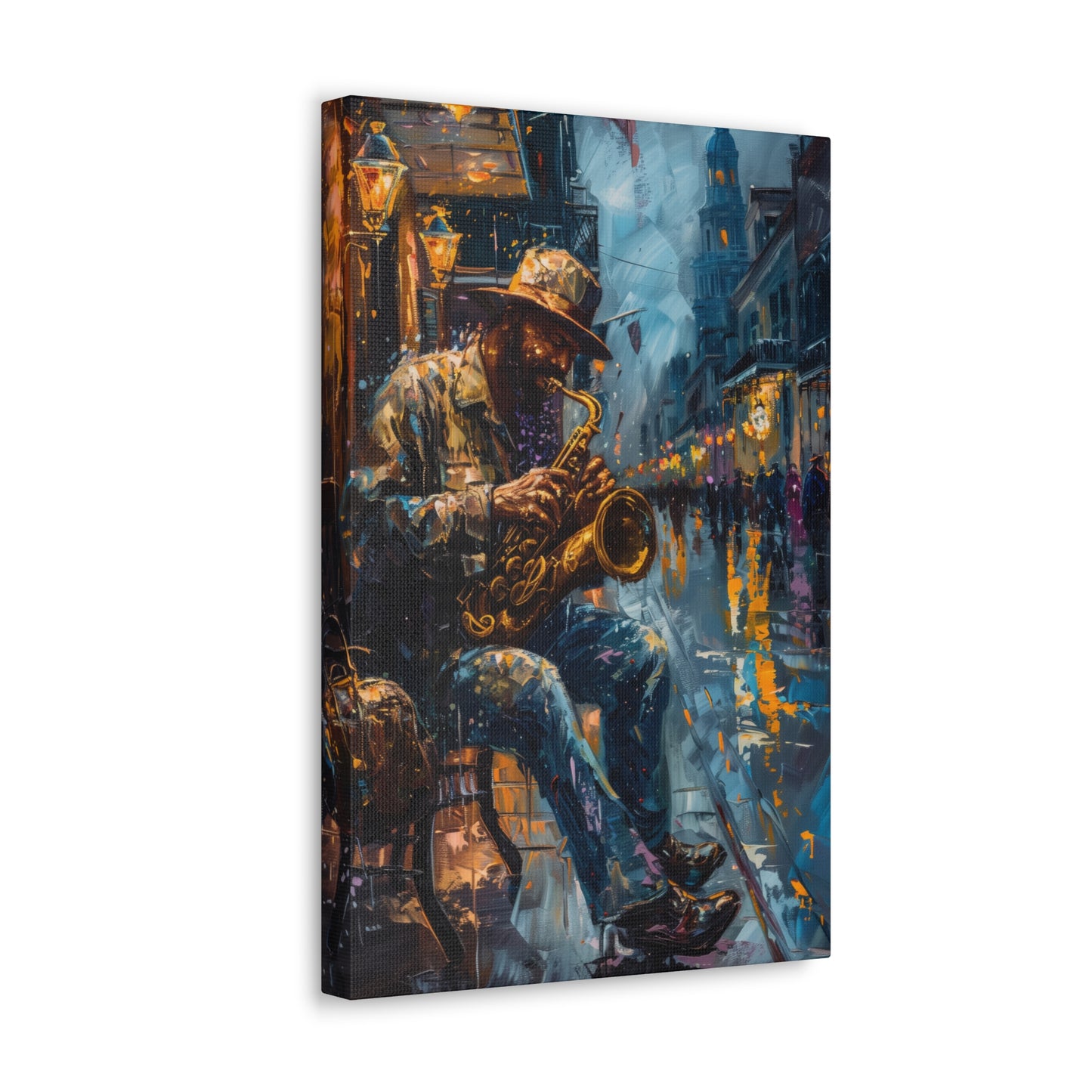 Man Playing Horn on the Street - Rembrandt Style Digital Oil Painting Canvas Gallery Wraps