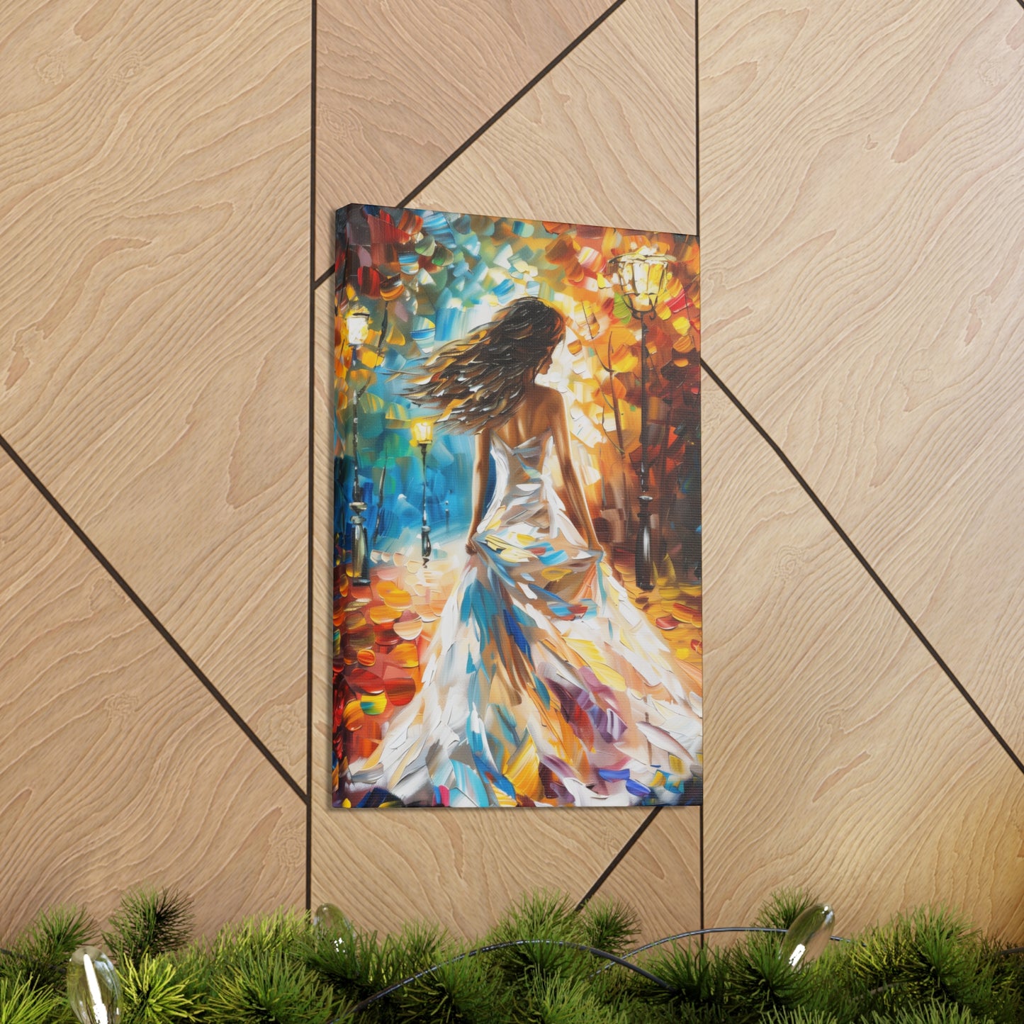 bride walking in street - Leonid Afremov Style Digital Print Canvas Gallery Wraps