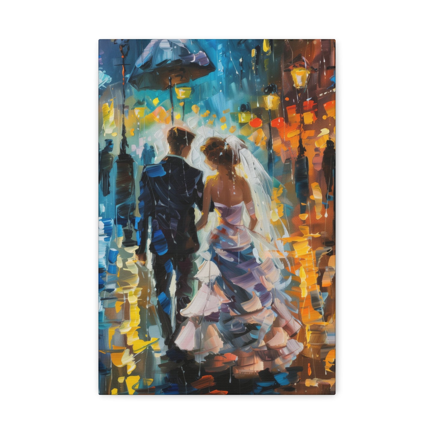 couple walking in street in rain - Leonid Afremov Style Digital Print Canvas Gallery Wraps